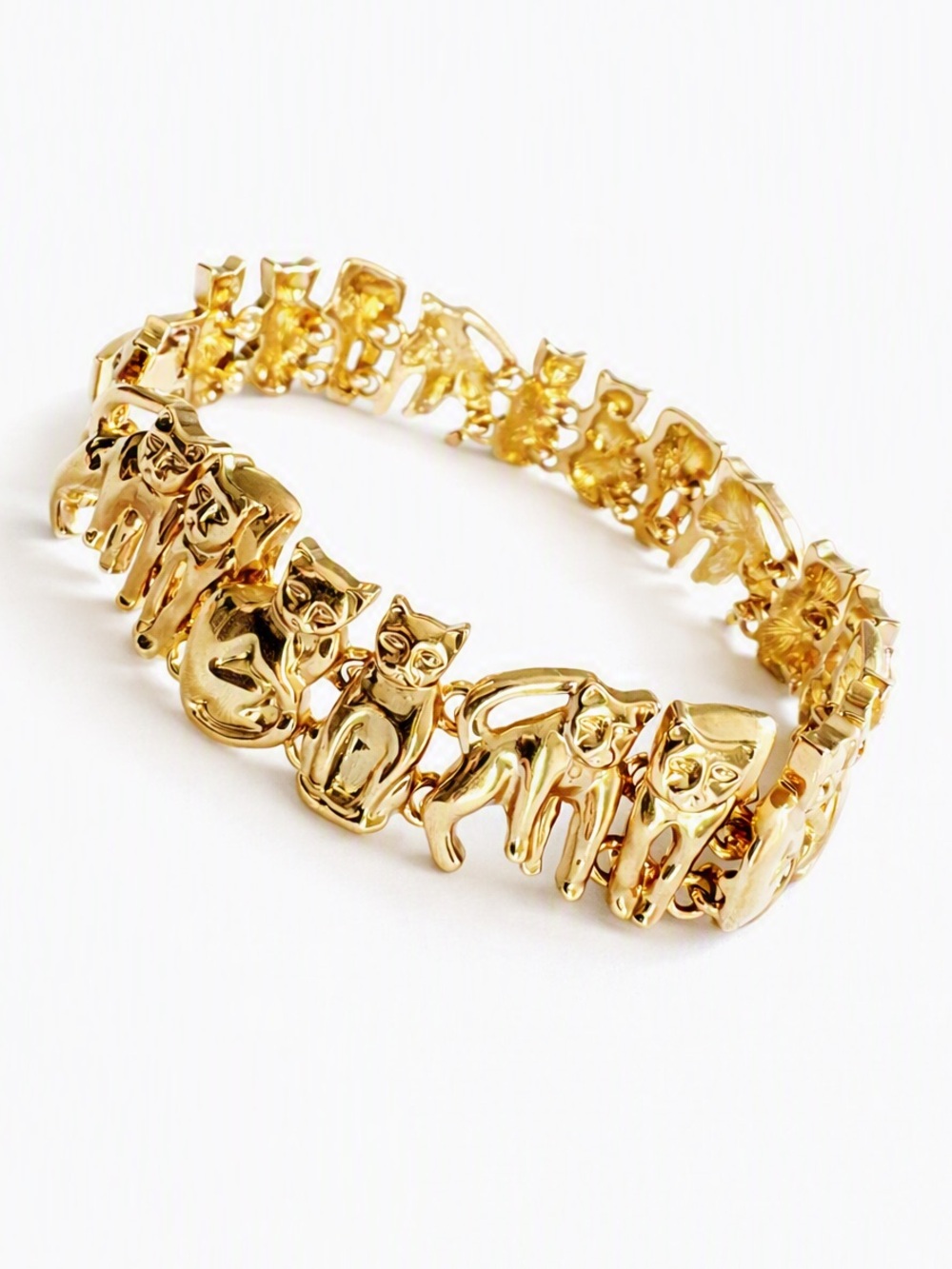 Vintage 14K Gold Electroplated Cats Link Bracelet